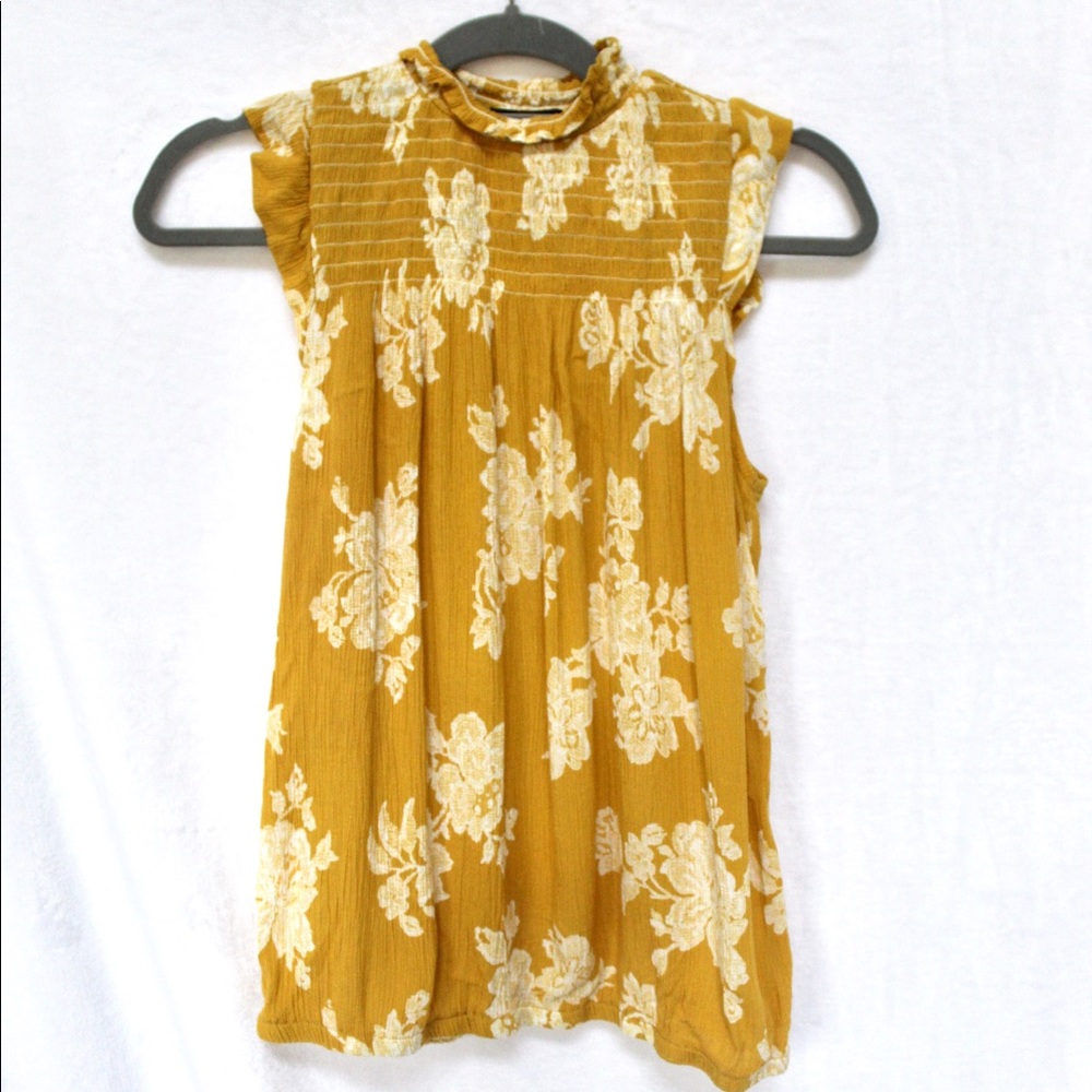 Yellow & Cream Floral Sleeveless Top Size Small